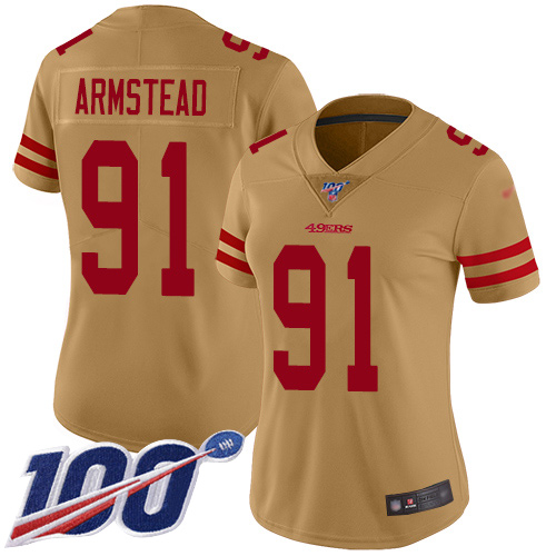 San Francisco 49ers Limited Gold Women Arik Armstead NFL Jersey 91 100th Season Vapor Untouchable Inverted